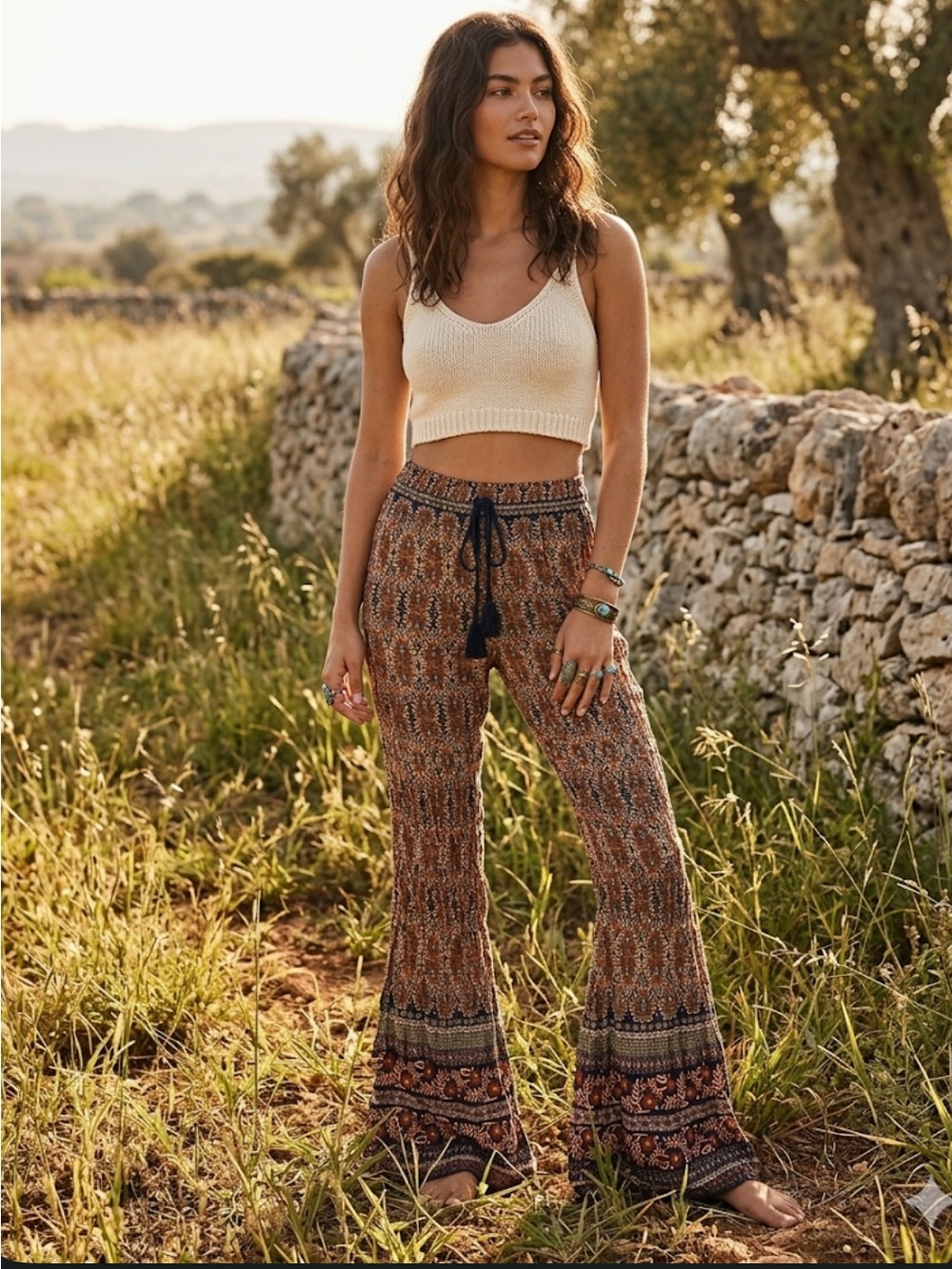 Boho Printed Flared Pants in Brown Multi